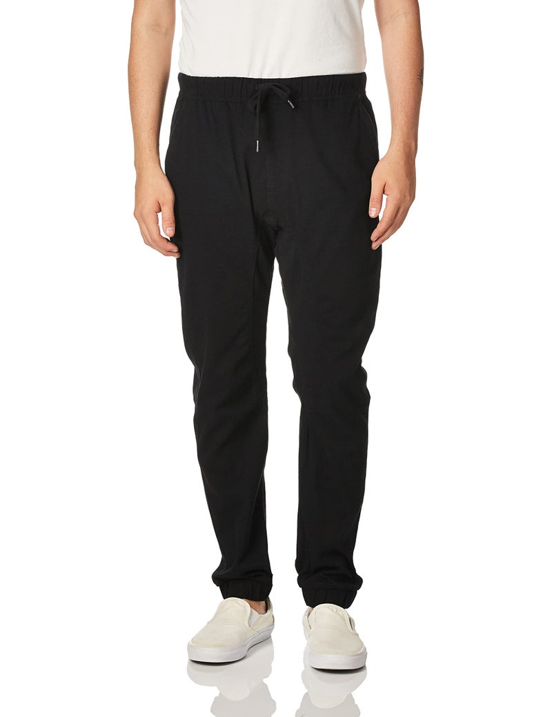 WT02 Men's Jogger Pants in Basic Solid Colors and Stretch Twill Fabric, Black(New), Medium - Image 1